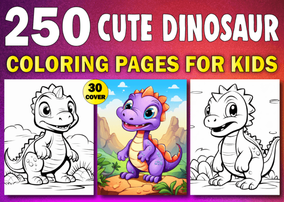 250 Cute Dinosaur Coloring Pages for KDP