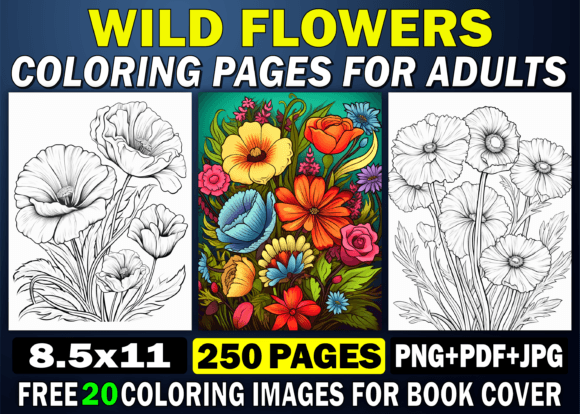 250 Wild Flowers Coloring Pages - KDP